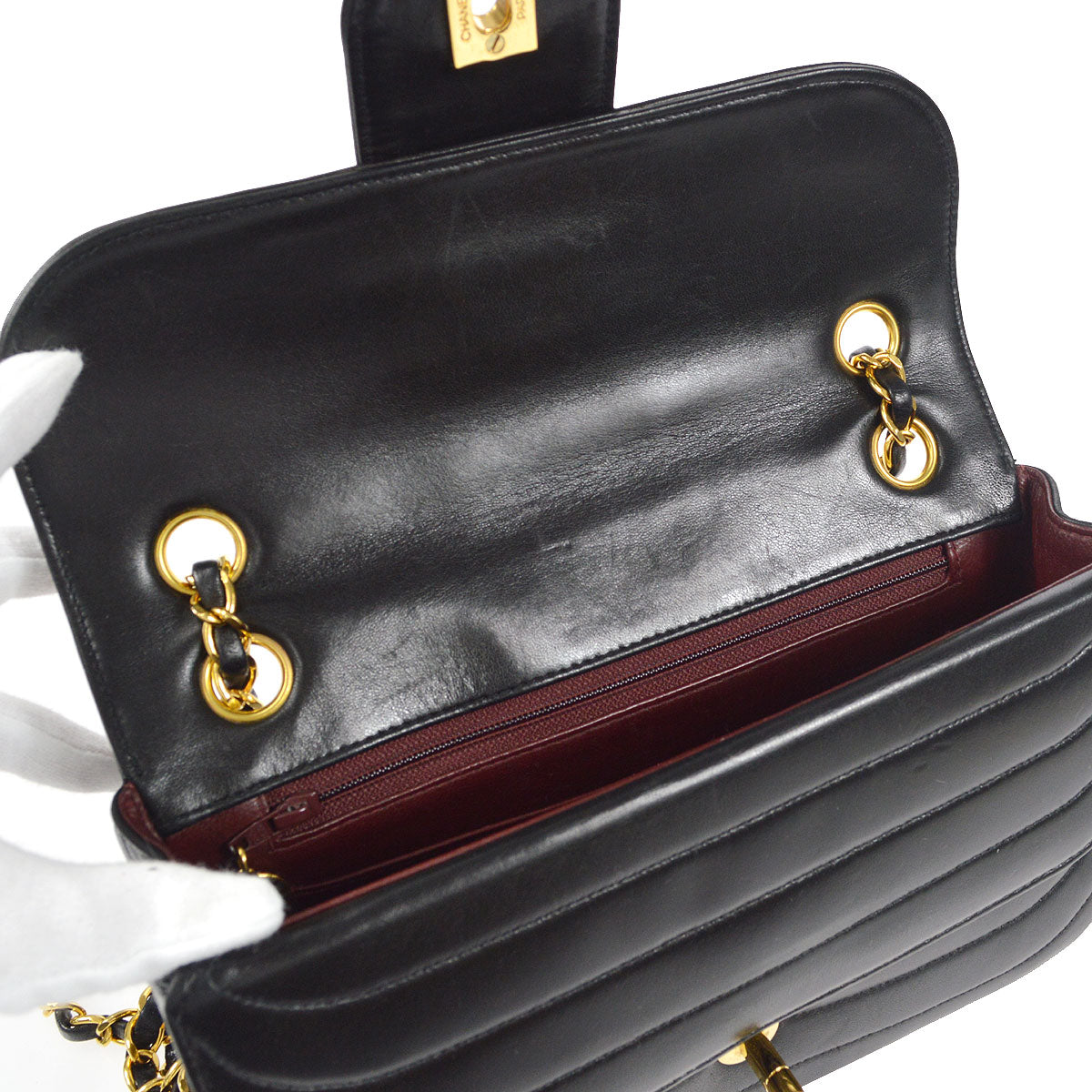 CHANEL Double Chain Shoulder Bag Black Lambskin