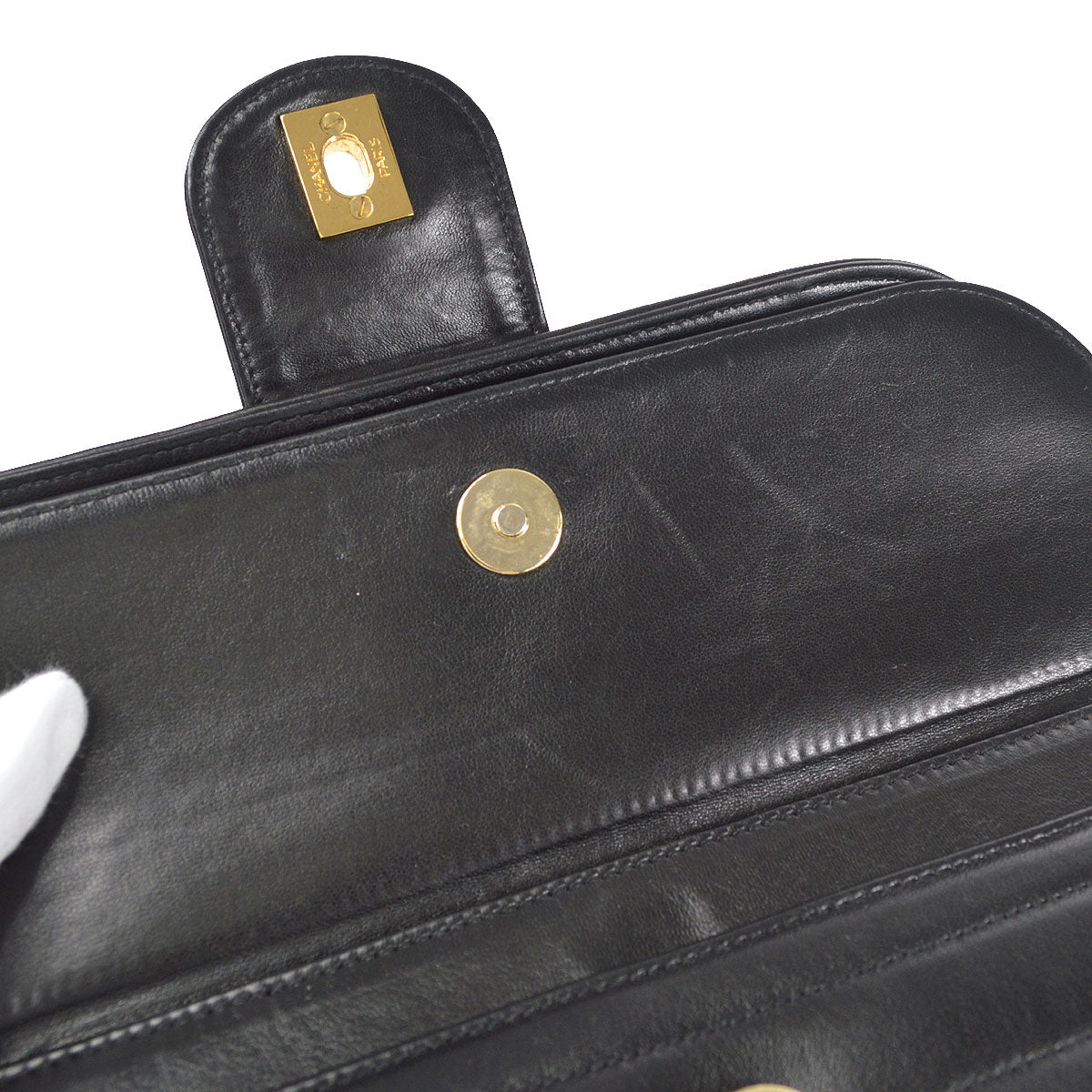 CHANEL Double Chain Shoulder Bag Black Lambskin