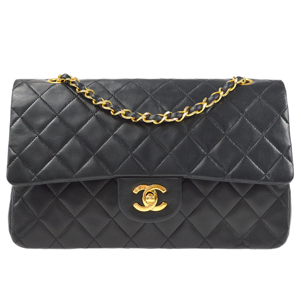 CHANEL Classic Double Flap Medium Shoulder Bag Black Lambskin