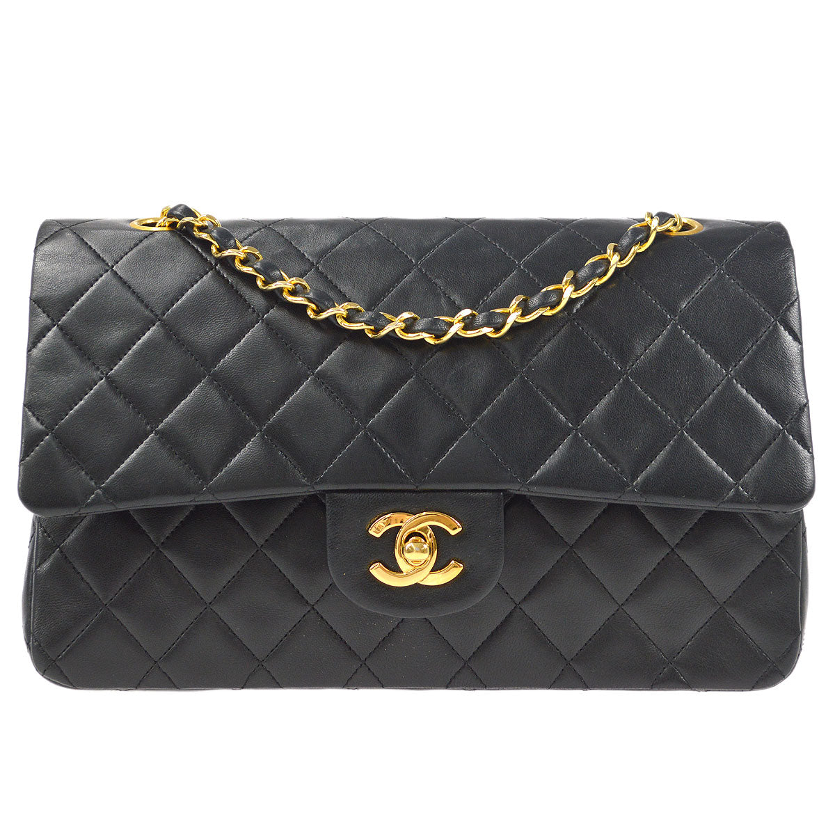 CHANEL Classic Double Flap Medium Shoulder Bag Black Lambskin