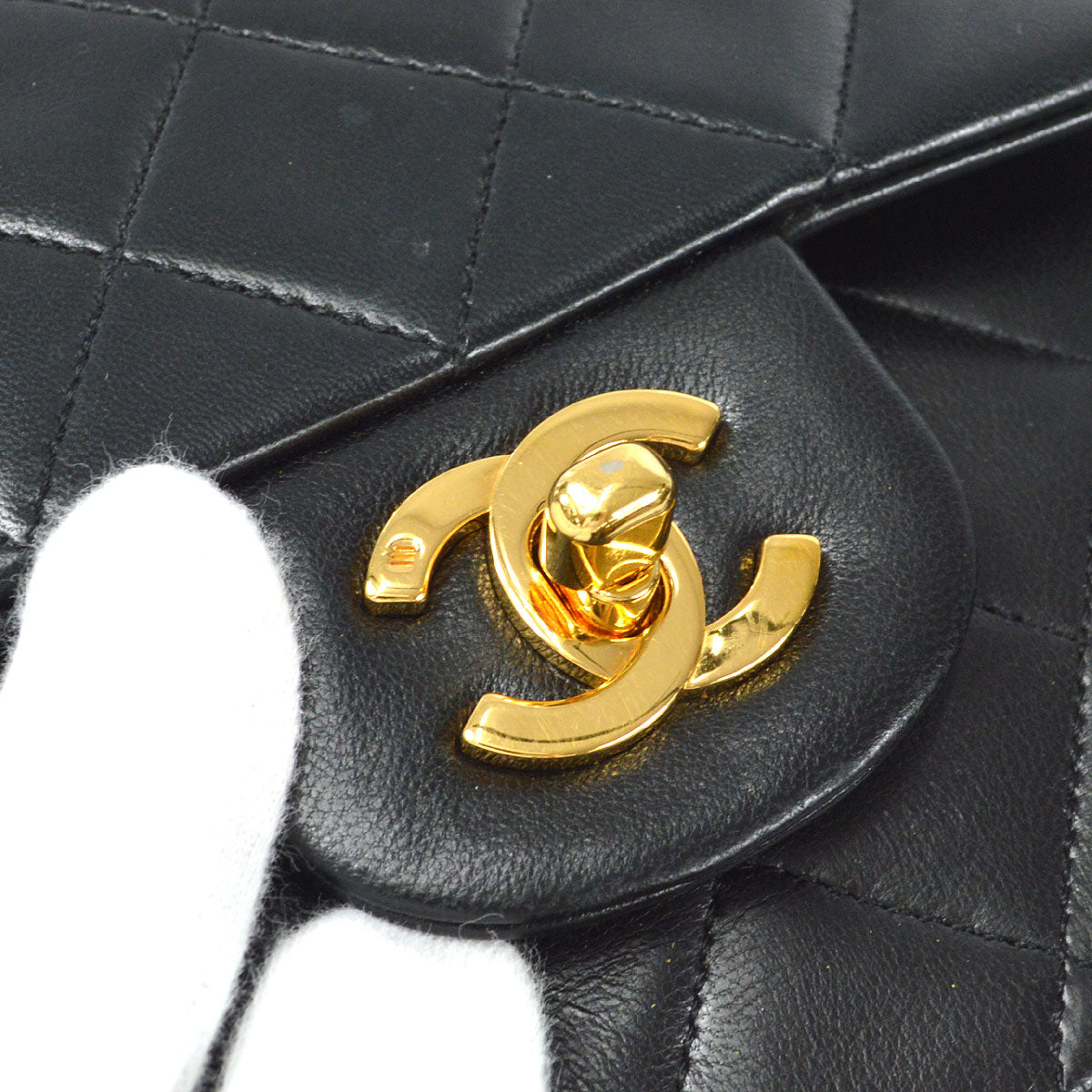 CHANEL Classic Double Flap Medium Shoulder Bag Black Lambskin