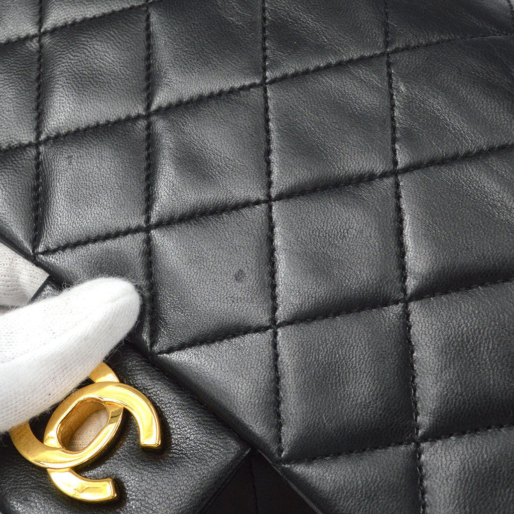 CHANEL Classic Double Flap Medium Shoulder Bag Black Lambskin