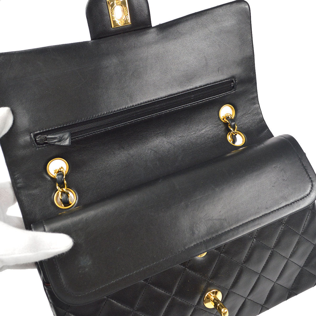 CHANEL Classic Double Flap Medium Shoulder Bag Black Lambskin