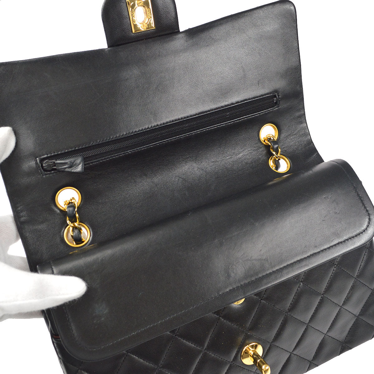 CHANEL Classic Double Flap Medium Shoulder Bag Black Lambskin