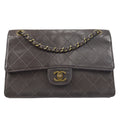 CHANEL Double Chain Shoulder Bag Brown Calfskin