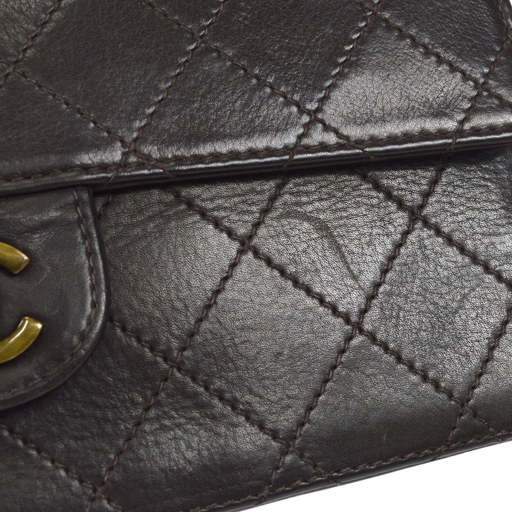 CHANEL Double Chain Shoulder Bag Brown Calfskin