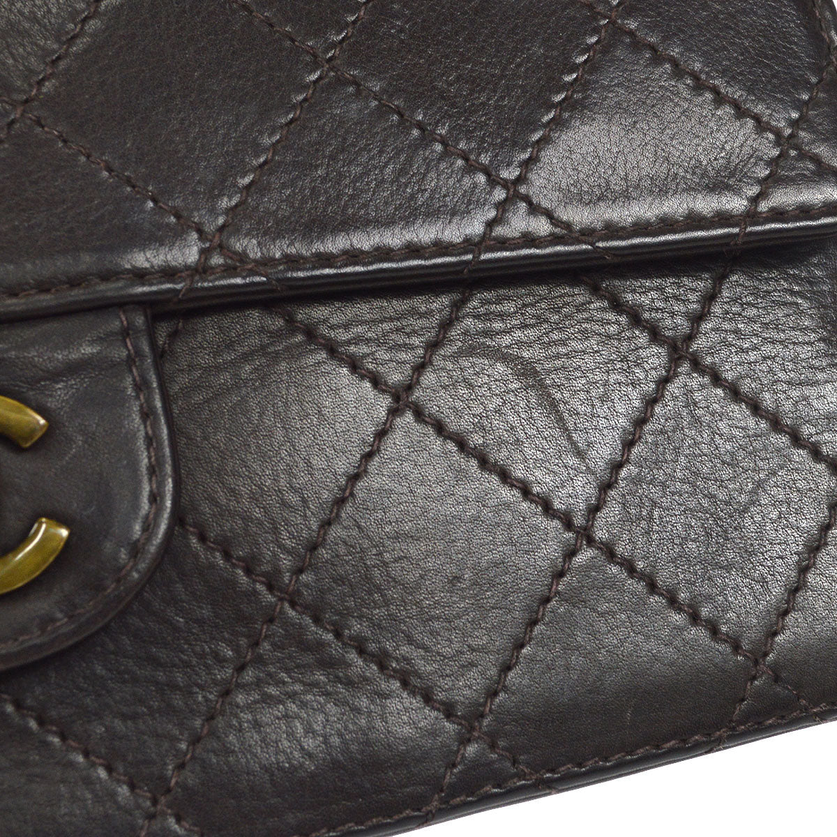 CHANEL Double Chain Shoulder Bag Brown Calfskin