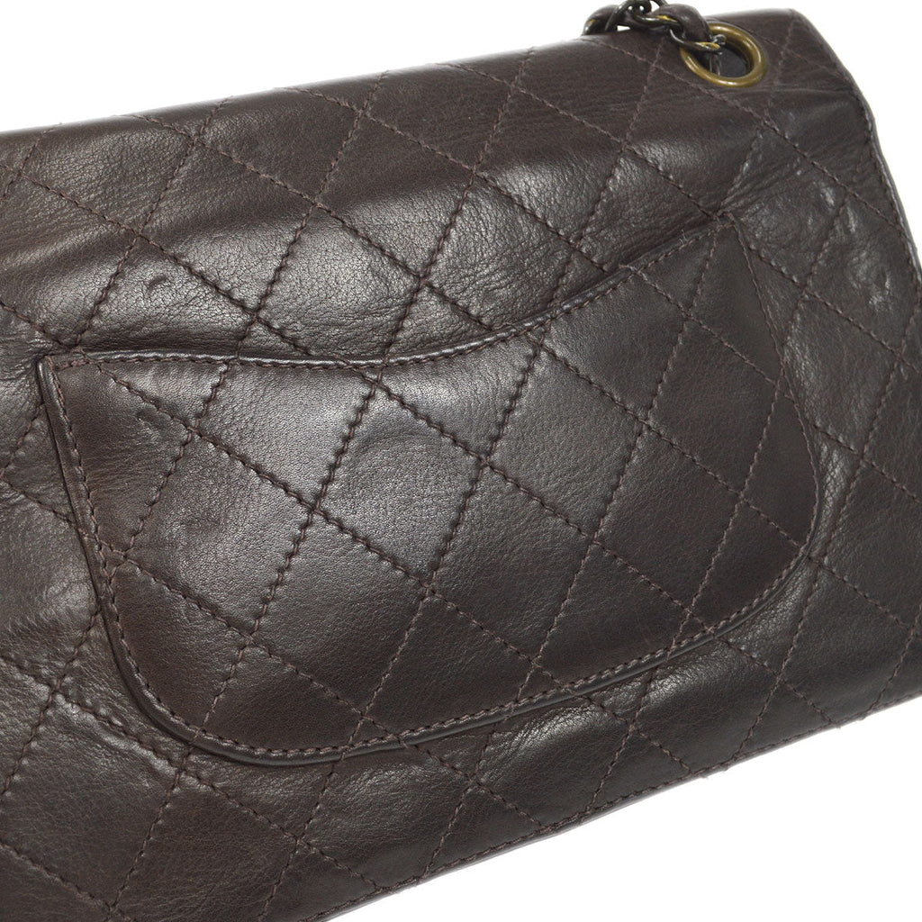 CHANEL Double Chain Shoulder Bag Brown Calfskin