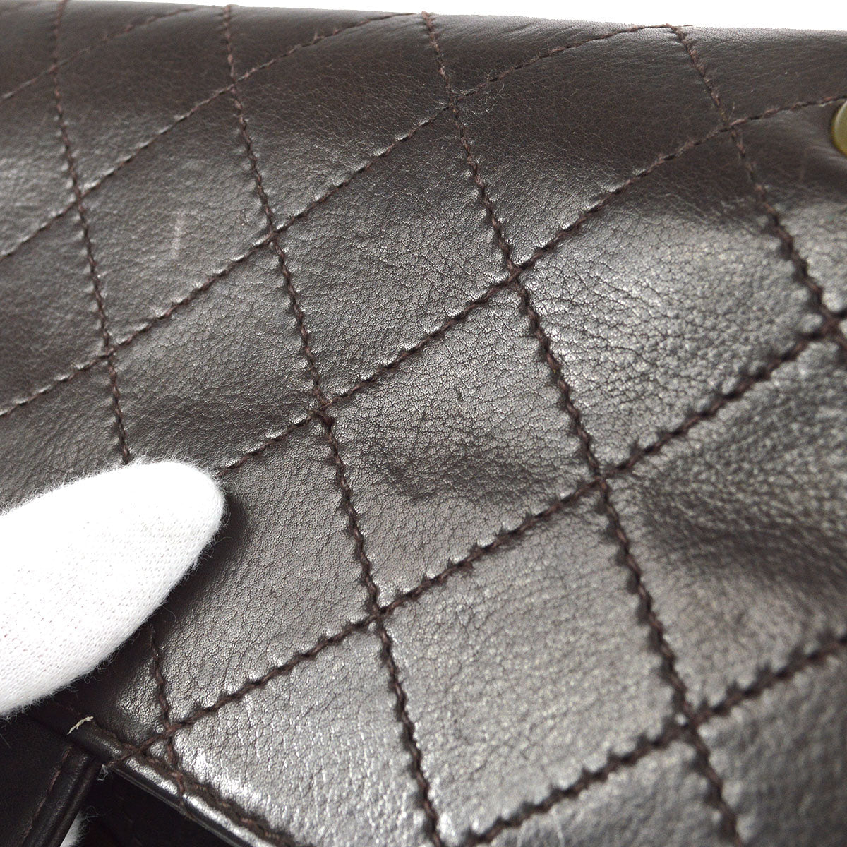 CHANEL Double Chain Shoulder Bag Brown Calfskin