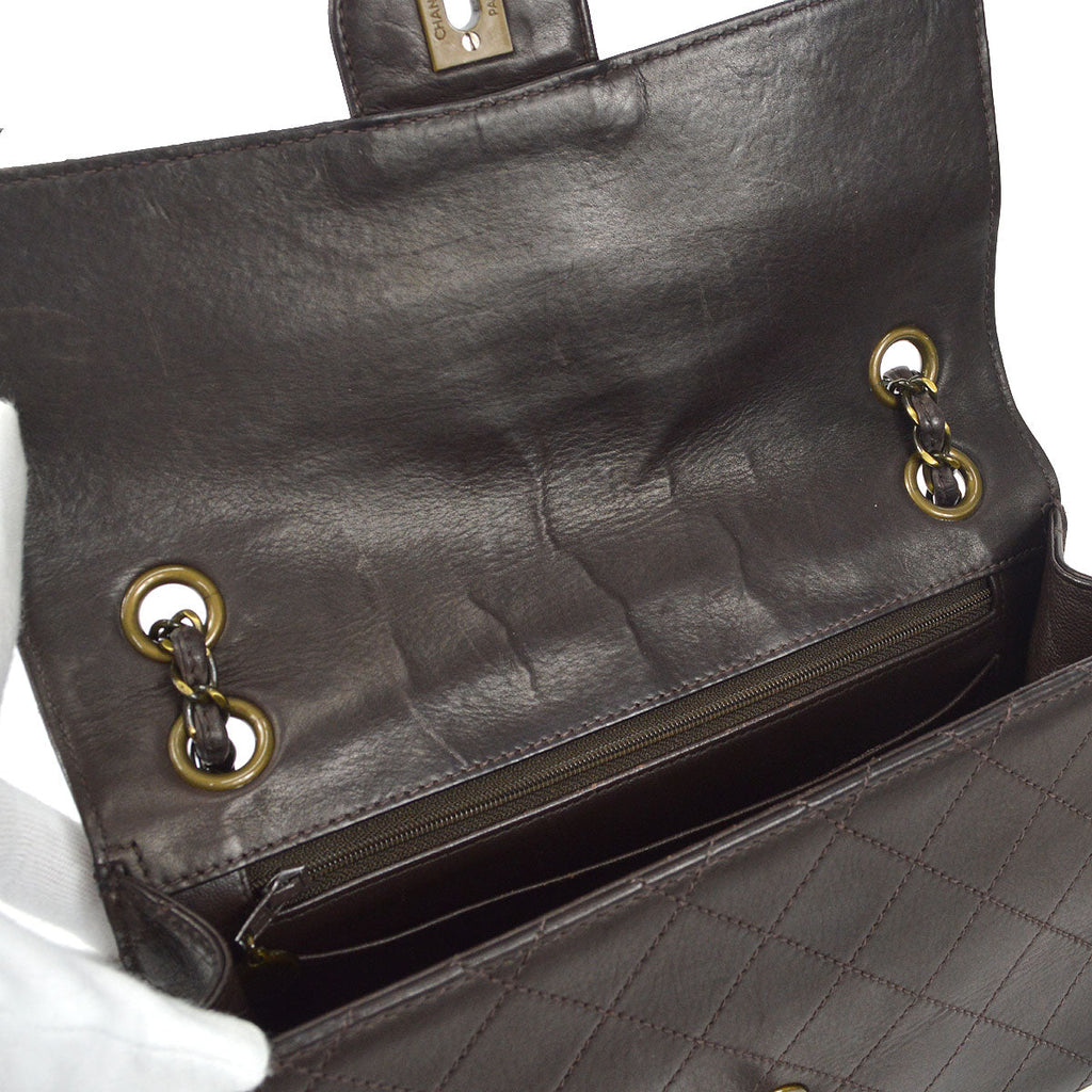 CHANEL Double Chain Shoulder Bag Brown Calfskin