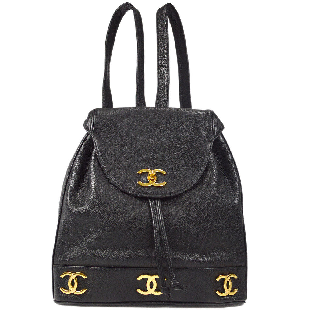 CHANEL Triple CC Chain Backpack Bag Black Caviar
