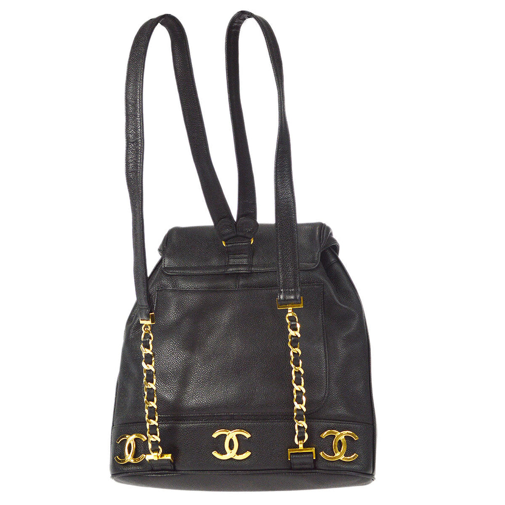 CHANEL Triple CC Chain Backpack Bag Black Caviar