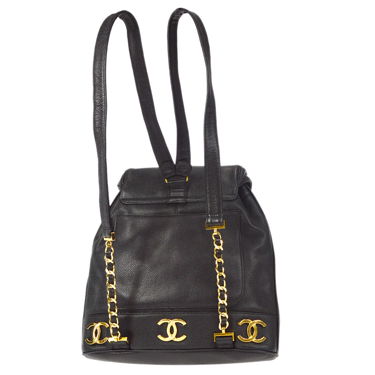 CHANEL Triple CC Chain Backpack Bag Black Caviar