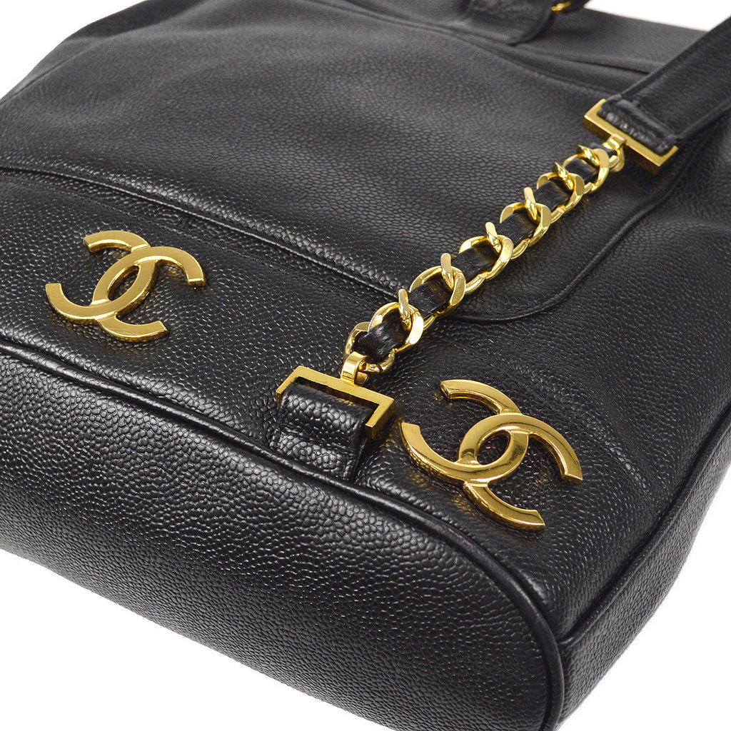 CHANEL Triple CC Chain Backpack Bag Black Caviar