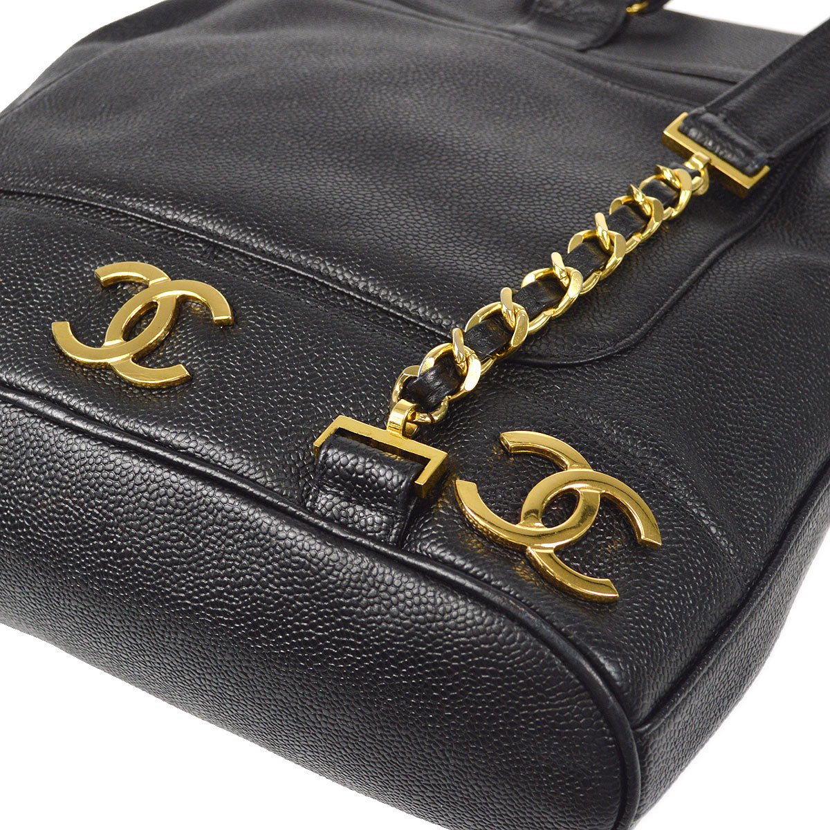CHANEL Triple CC Chain Backpack Bag Black Caviar