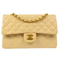 CHANEL Classic Double Flap Medium Shoulder Bag Beige Lambskin