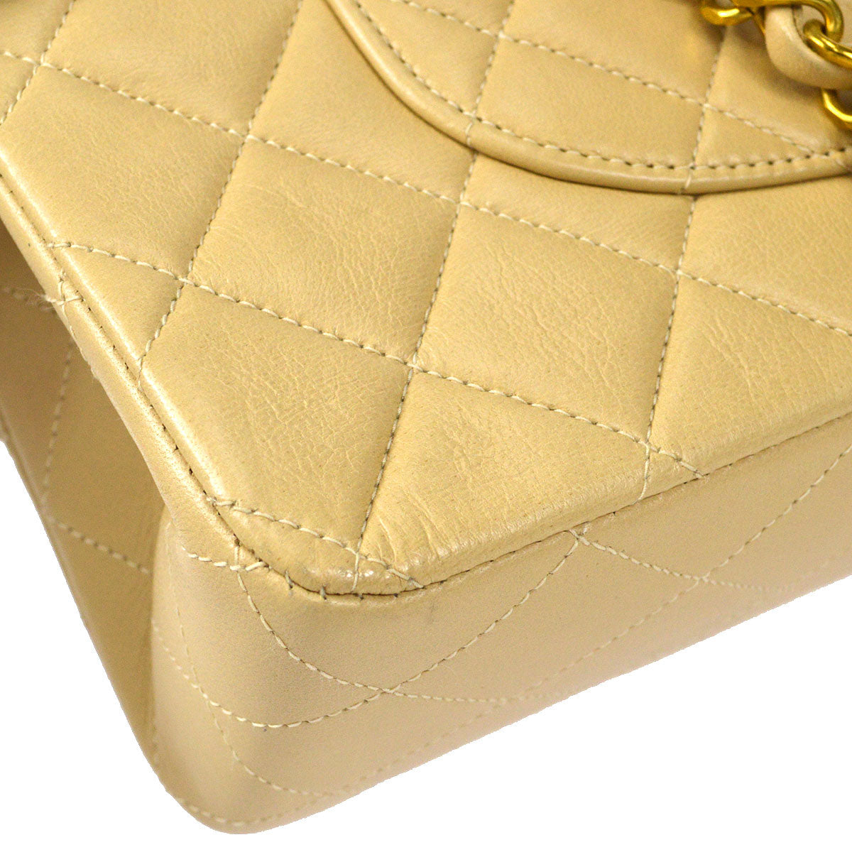 CHANEL Classic Double Flap Medium Shoulder Bag Beige Lambskin