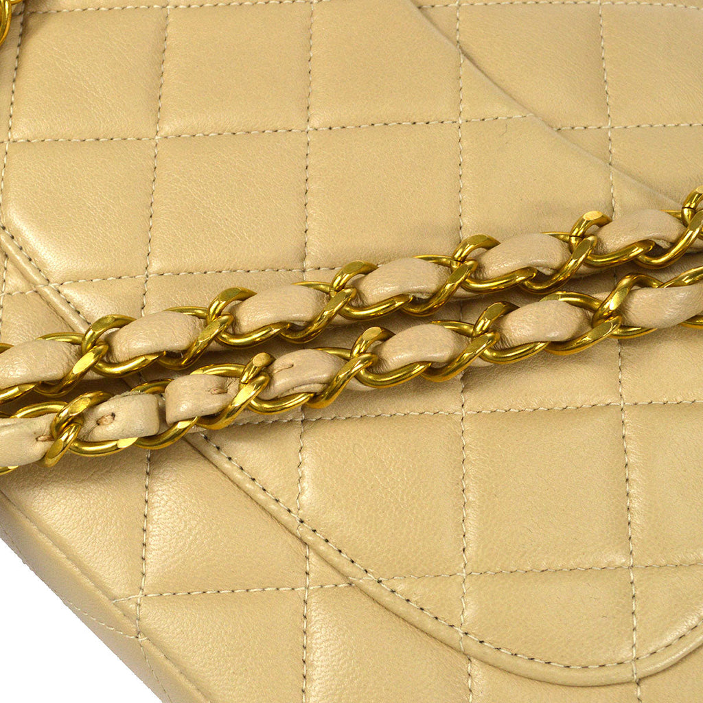 CHANEL Classic Double Flap Medium Shoulder Bag Beige Lambskin