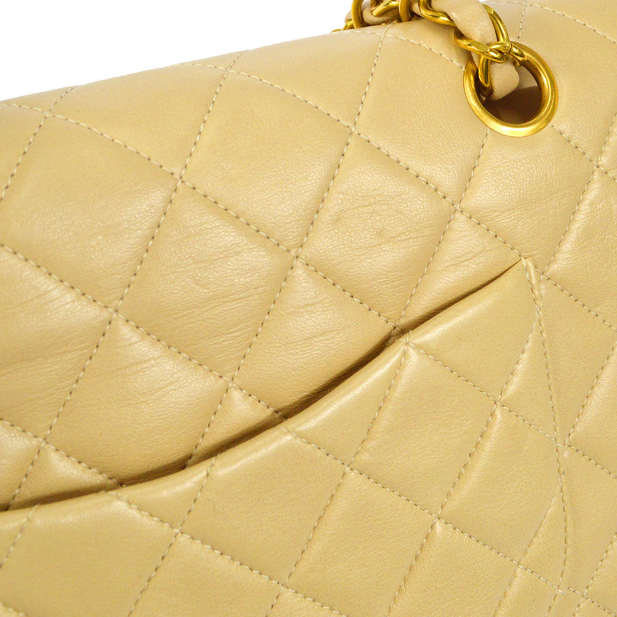 CHANEL Classic Double Flap Medium Shoulder Bag Beige Lambskin