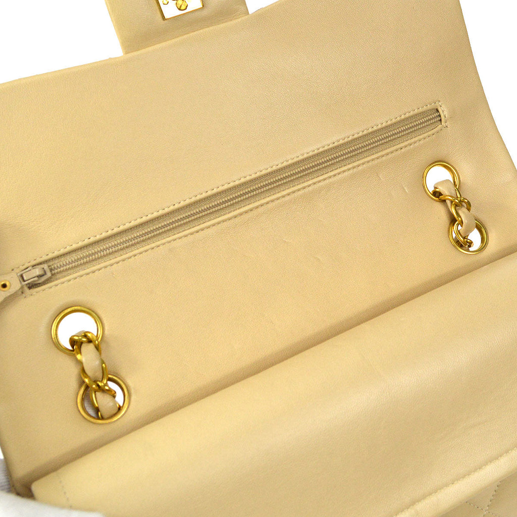 CHANEL Classic Double Flap Medium Shoulder Bag Beige Lambskin
