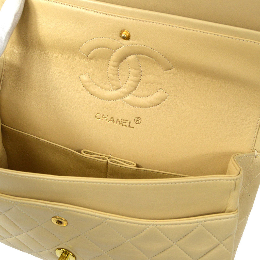 CHANEL Classic Double Flap Medium Shoulder Bag Beige Lambskin
