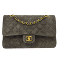 CHANEL Classic Double Flap Medium Shoulder Bag Gray Suede