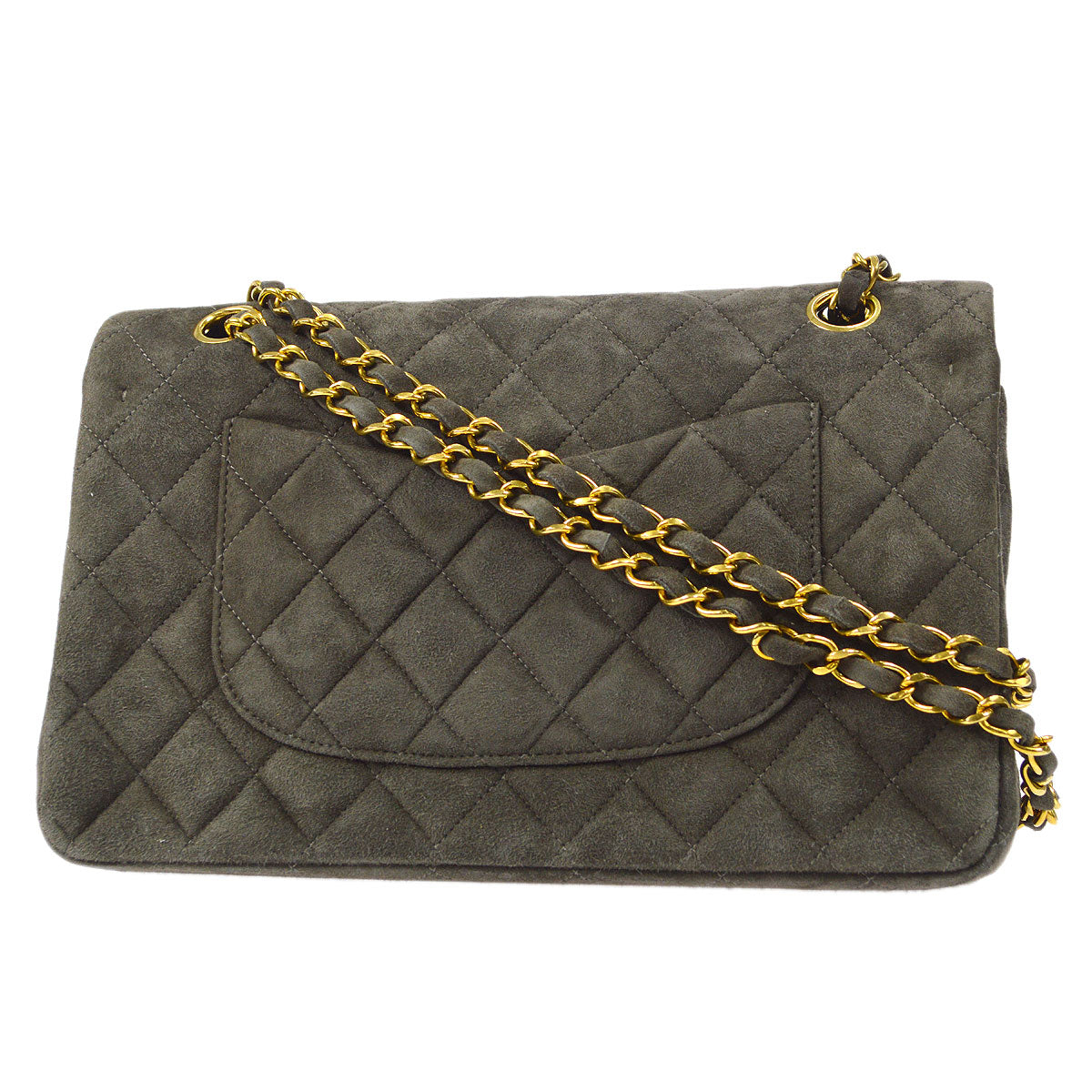 CHANEL Classic Double Flap Medium Shoulder Bag Gray Suede