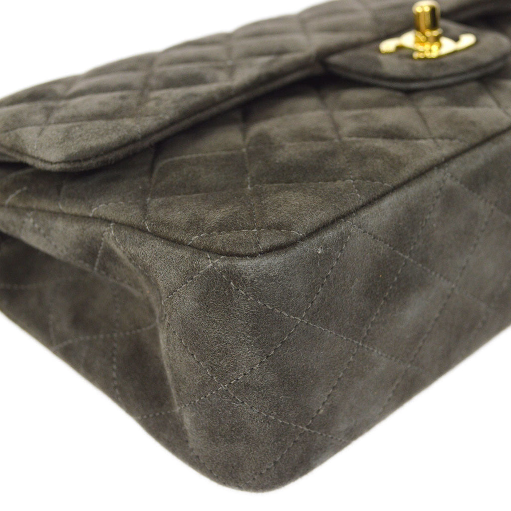CHANEL Classic Double Flap Medium Shoulder Bag Gray Suede