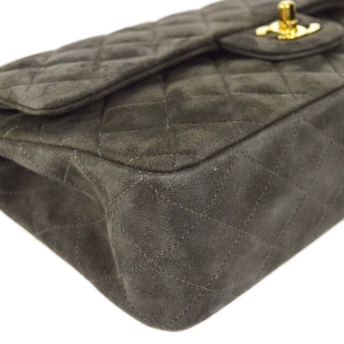 CHANEL Classic Double Flap Medium Shoulder Bag Gray Suede