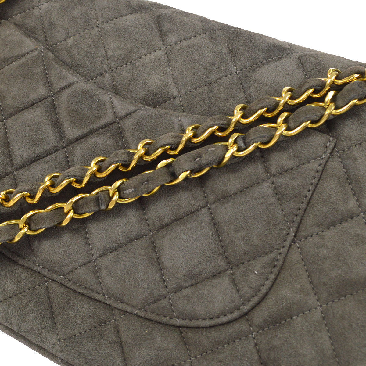 CHANEL Classic Double Flap Medium Shoulder Bag Gray Suede