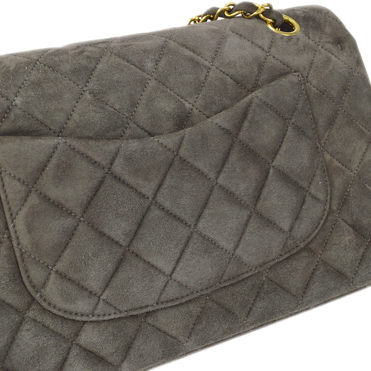 CHANEL Classic Double Flap Medium Shoulder Bag Gray Suede