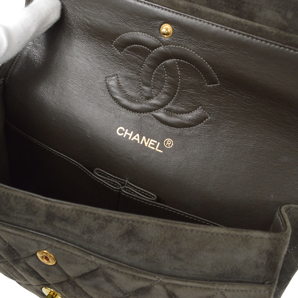 CHANEL Classic Double Flap Medium Shoulder Bag Gray Suede
