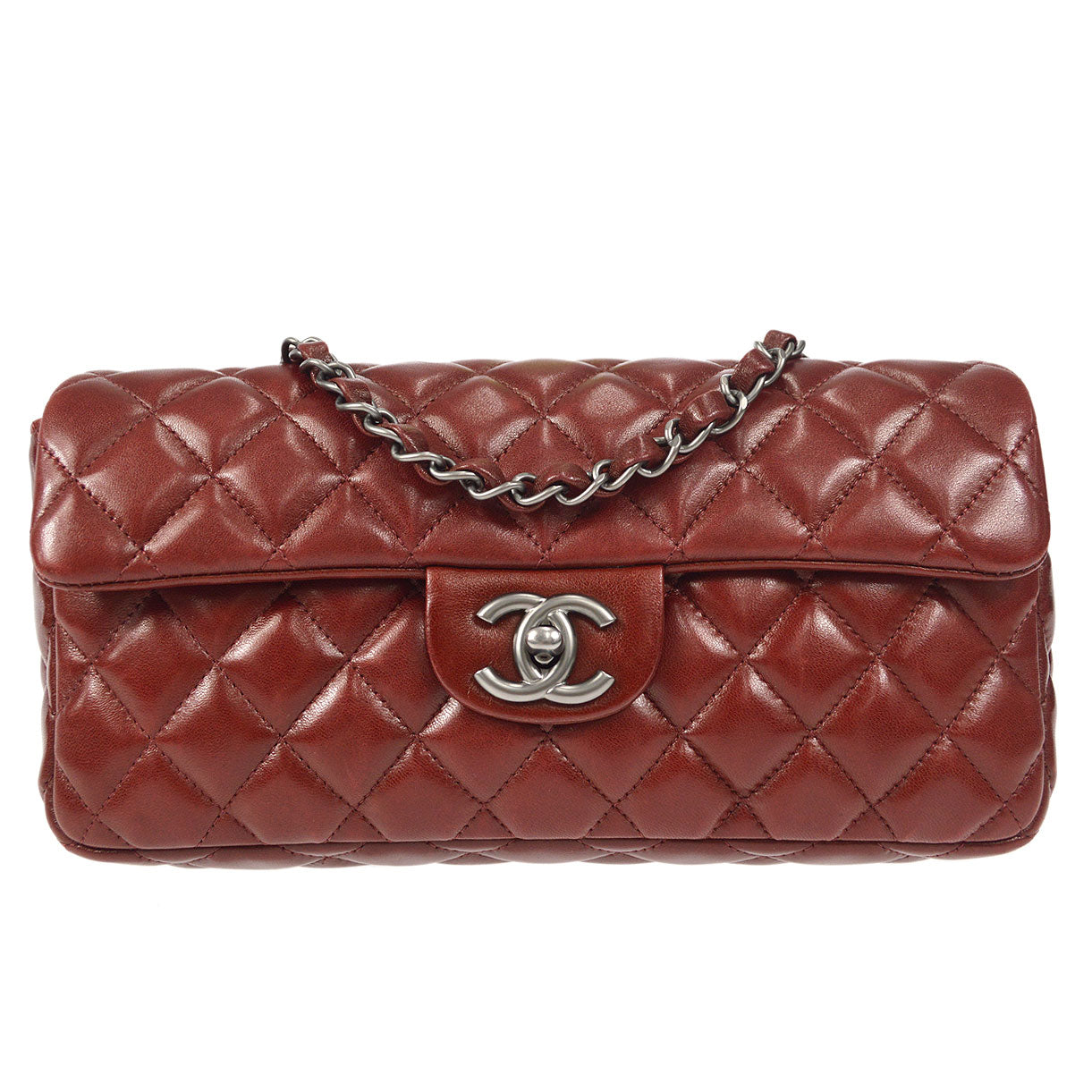 CHANEL East West Shoulder Bag Brown Lambskin