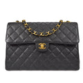 CHANEL Classic Flap Jumbo Double Chain Shoulder Bag Black Caviar