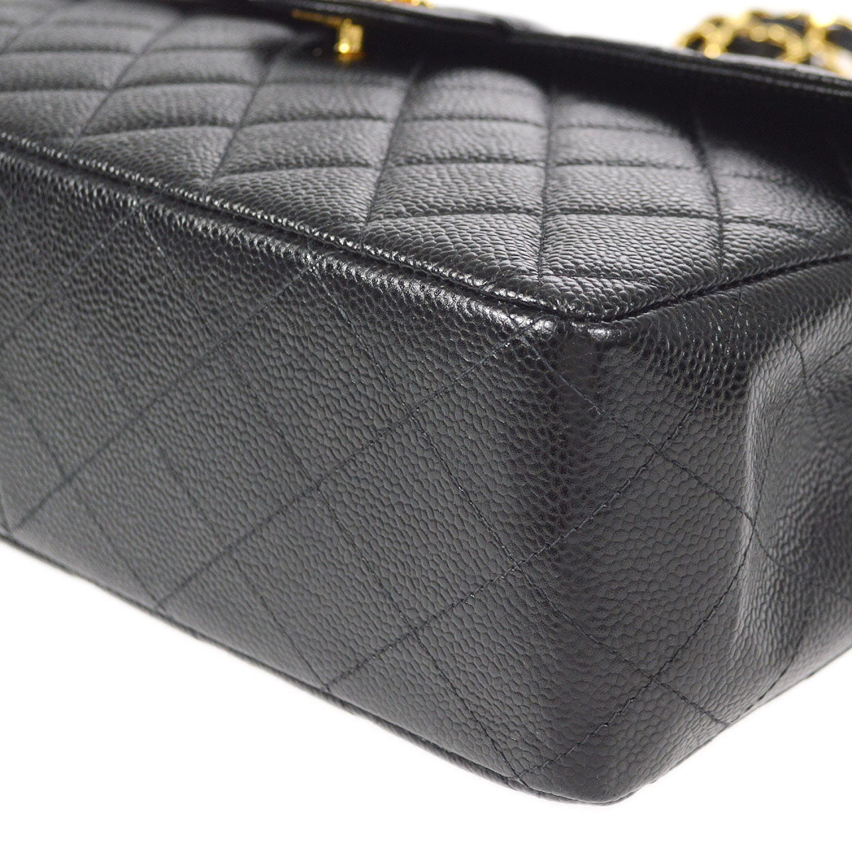 CHANEL Classic Flap Jumbo Double Chain Shoulder Bag Black Caviar