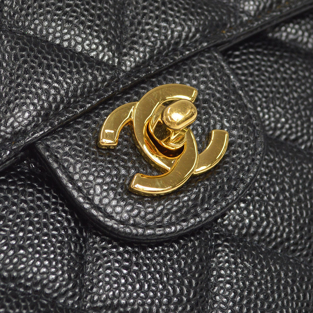 CHANEL Classic Flap Jumbo Double Chain Shoulder Bag Black Caviar