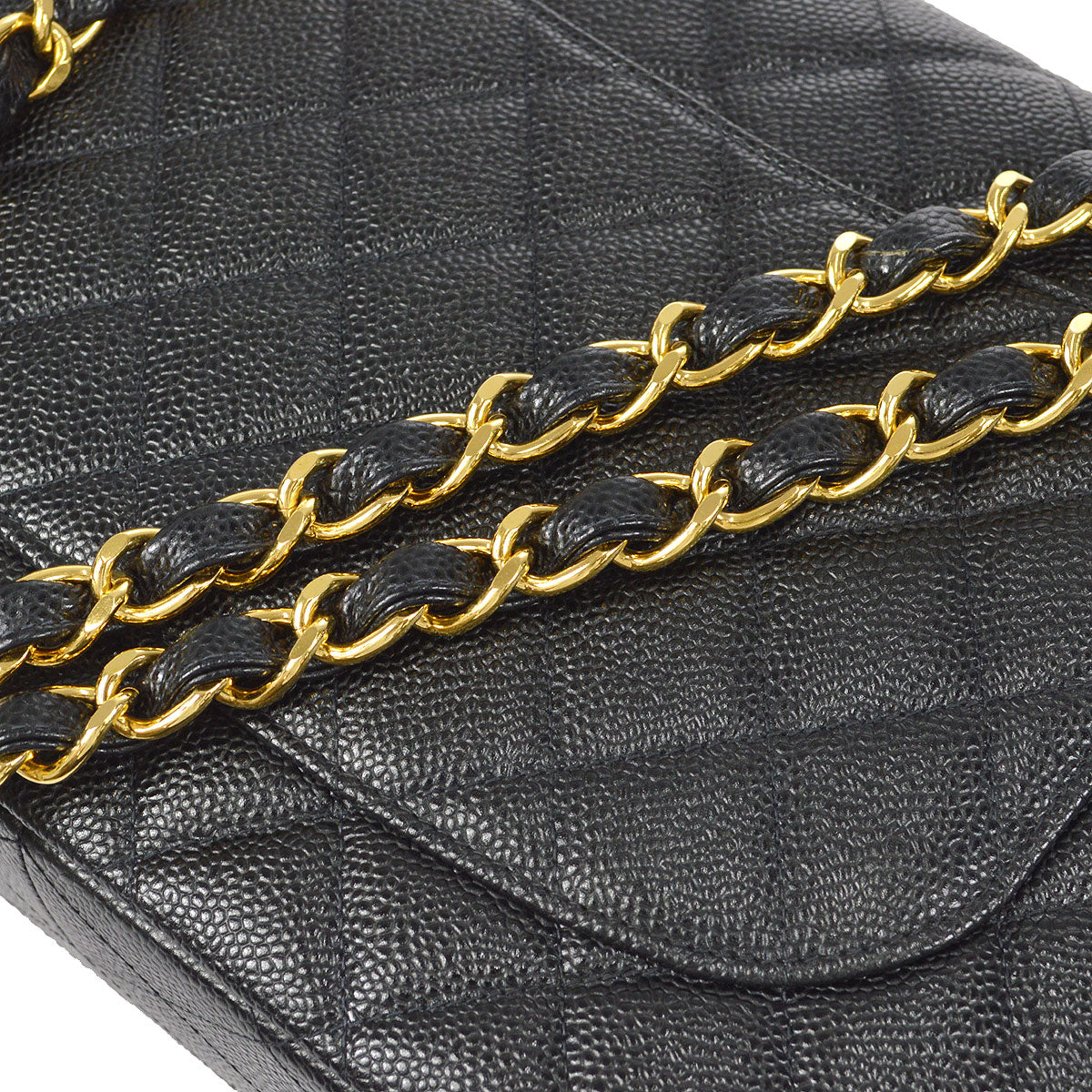 CHANEL Classic Flap Jumbo Double Chain Shoulder Bag Black Caviar