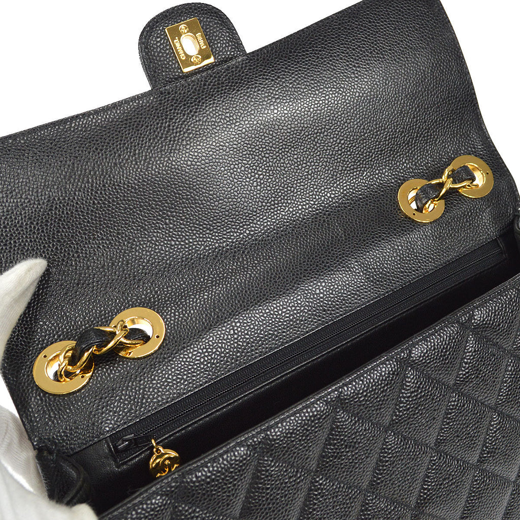 CHANEL Classic Flap Jumbo Double Chain Shoulder Bag Black Caviar