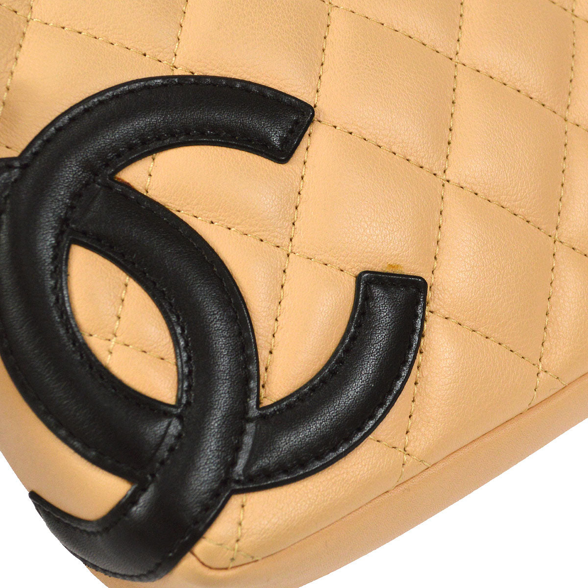 CHANEL Cambon Ligne Handbag Beige Calfskin