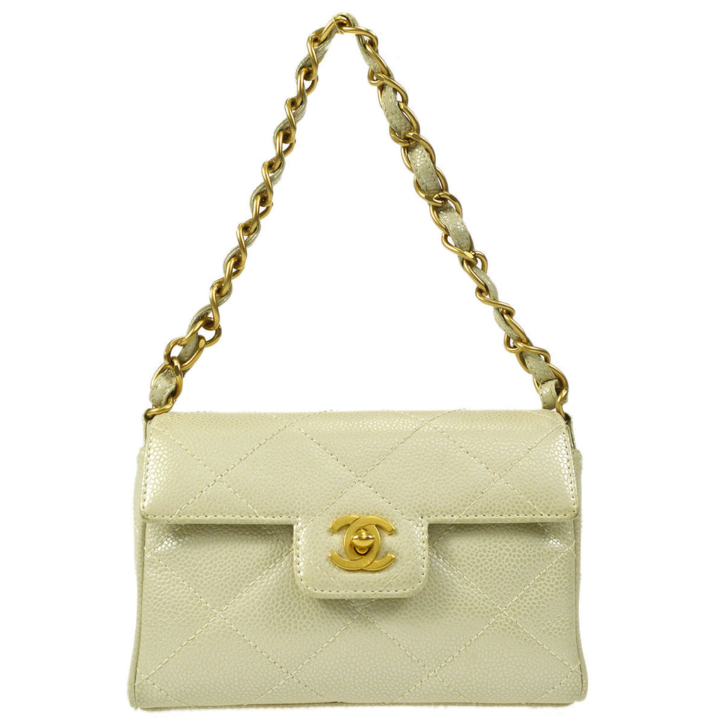 CHANEL Chain Handbag Pearl White Caviar
