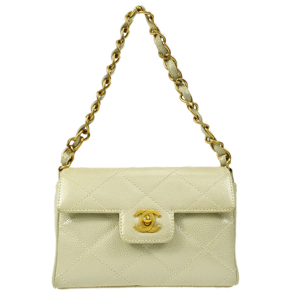 CHANEL Chain Handbag Pearl White Caviar