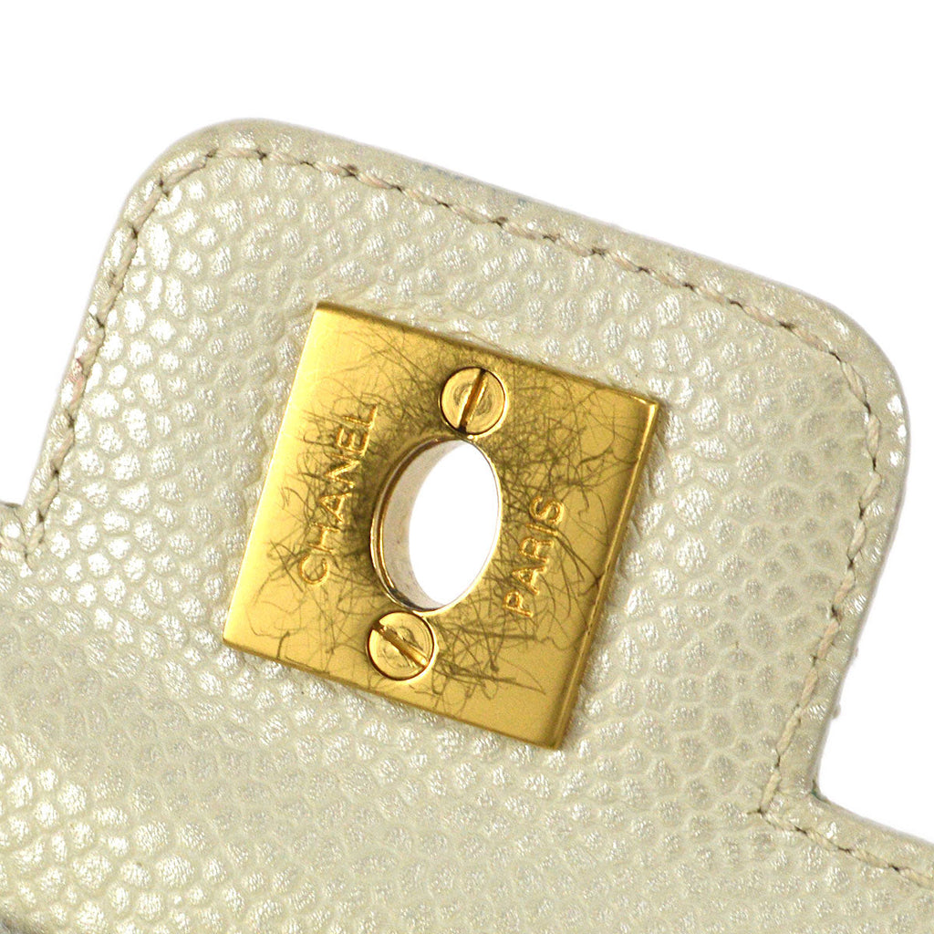 CHANEL Chain Handbag Pearl White Caviar
