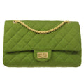 CHANEL 2.55 Line Double Flap Shoulder Bag Green Cotton