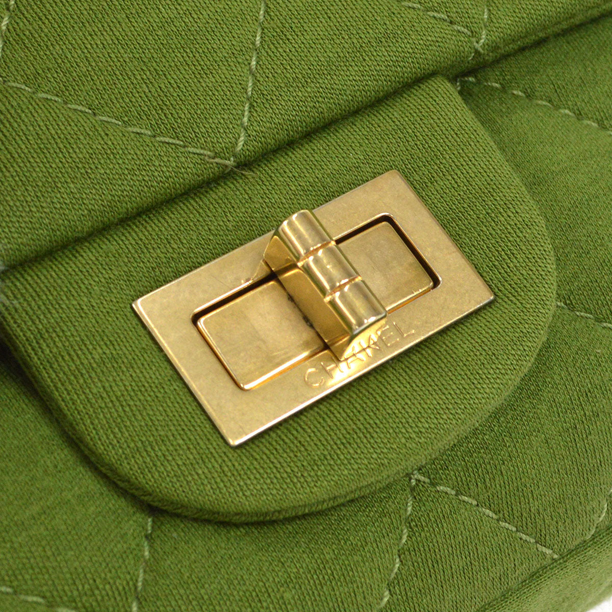 CHANEL 2.55 Line Double Flap Shoulder Bag Green Cotton