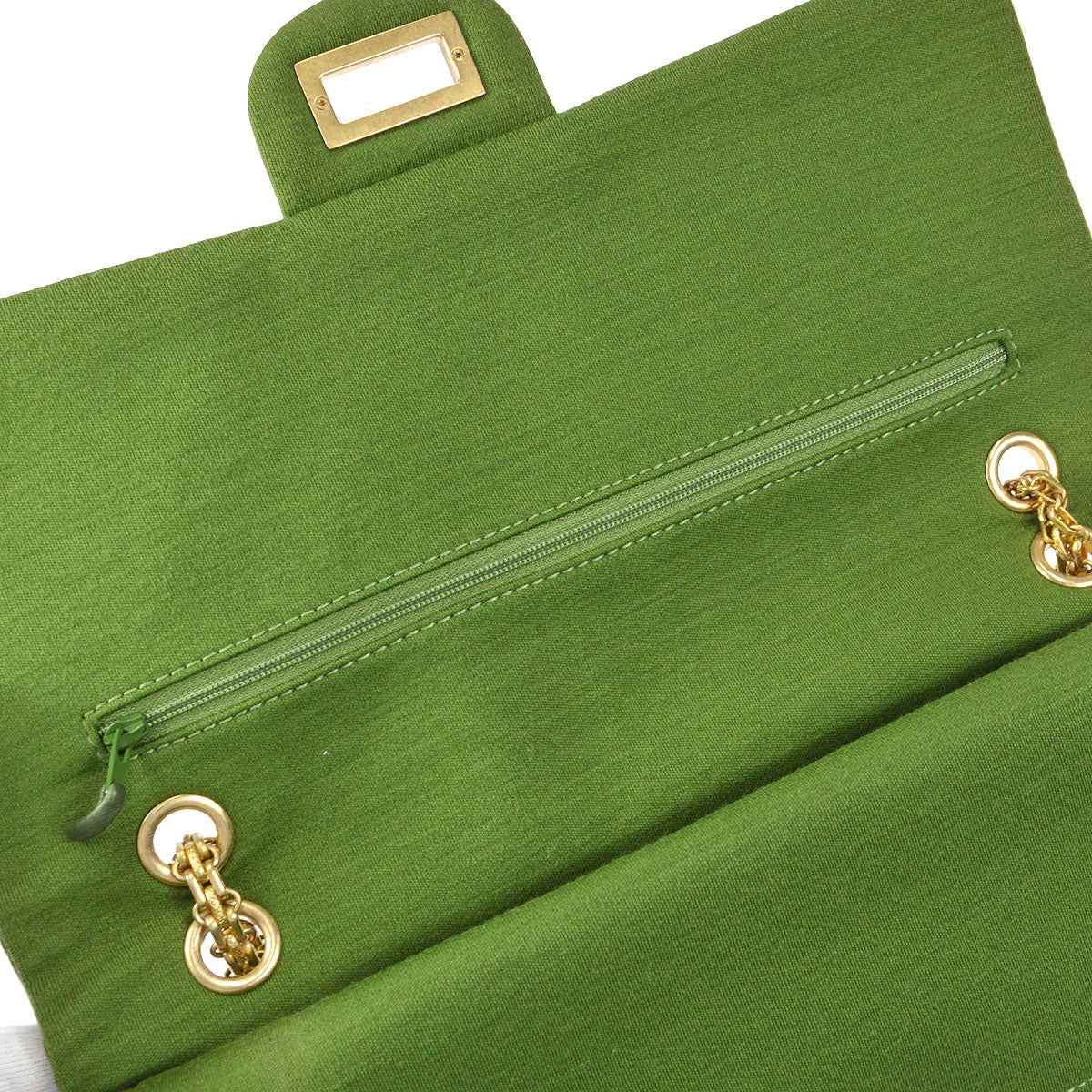 CHANEL 2.55 Line Double Flap Shoulder Bag Green Cotton