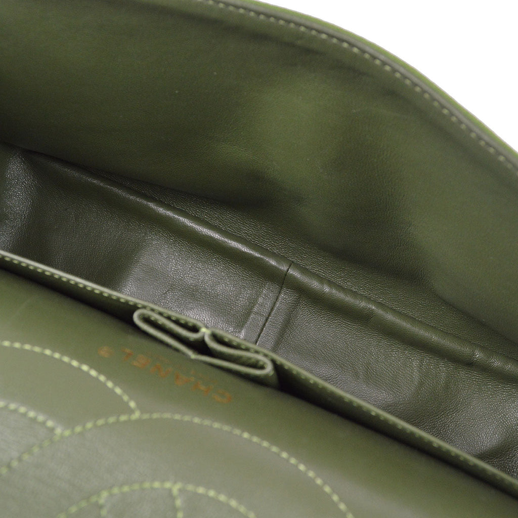 CHANEL 2.55 Line Double Flap Shoulder Bag Green Cotton