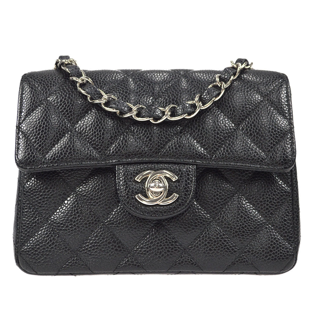 CHANEL Classic Flap Mini Square Chain Shoulder Bag Black Caviar