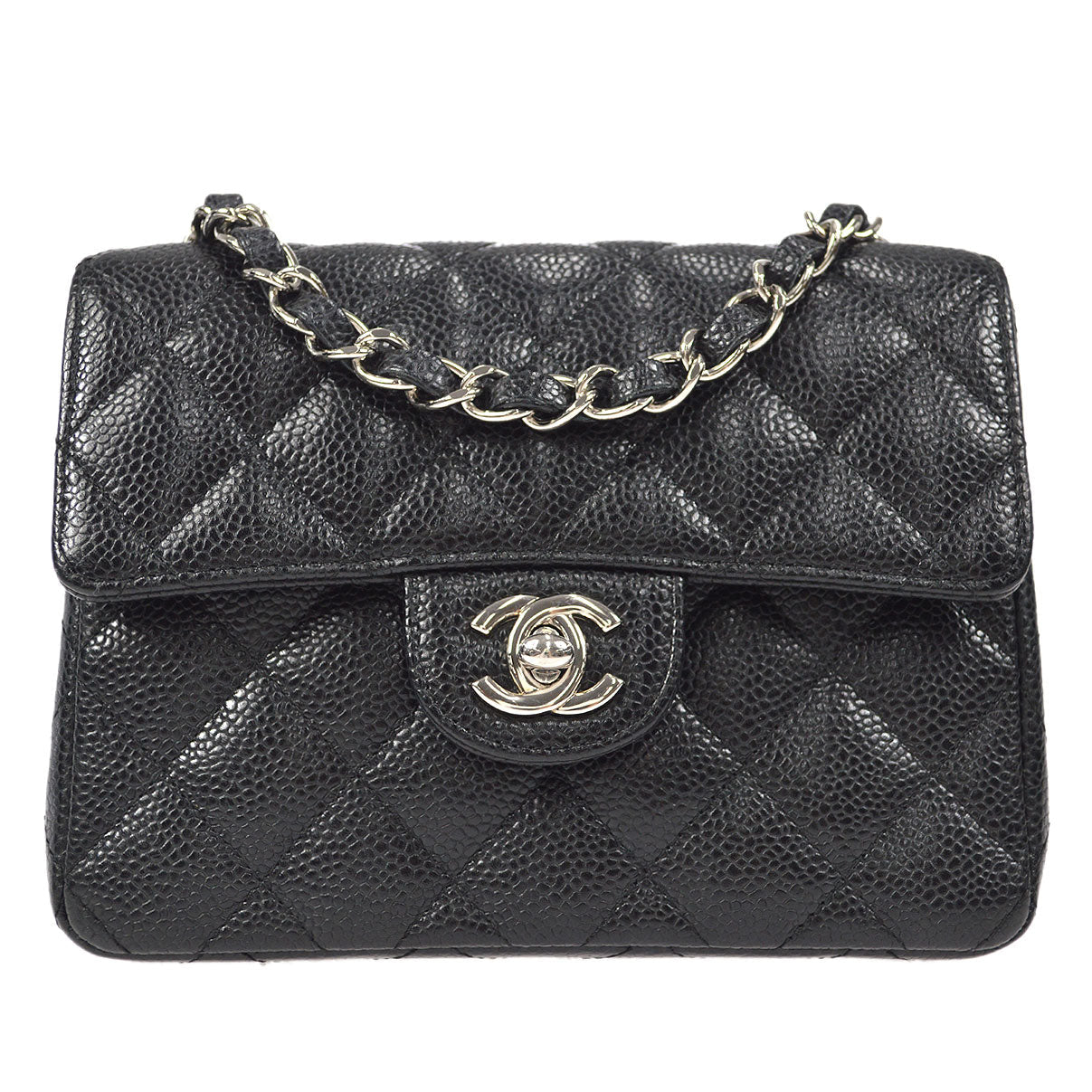 CHANEL Classic Flap Mini Square Chain Shoulder Bag Black Caviar