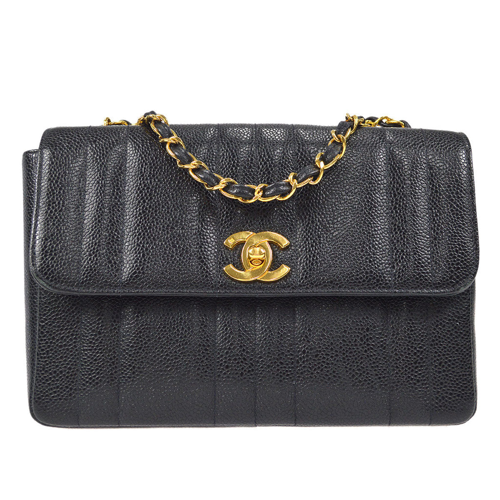 CHANEL Mademoiselle Double Chain Shoulder Bag Black Caviar