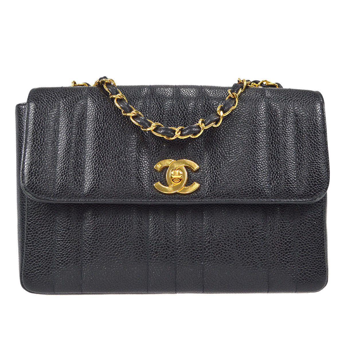 CHANEL Mademoiselle Double Chain Shoulder Bag Black Caviar